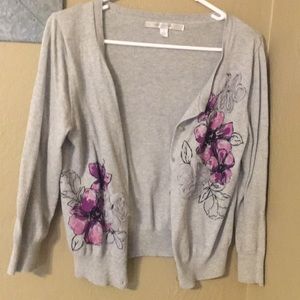 Grey and purple floral cardigan